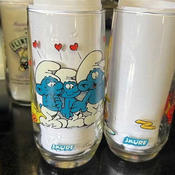 2 1982 Vintage Smurf Glasses Papa Smurf & Smurfette - Picture 2 of 7